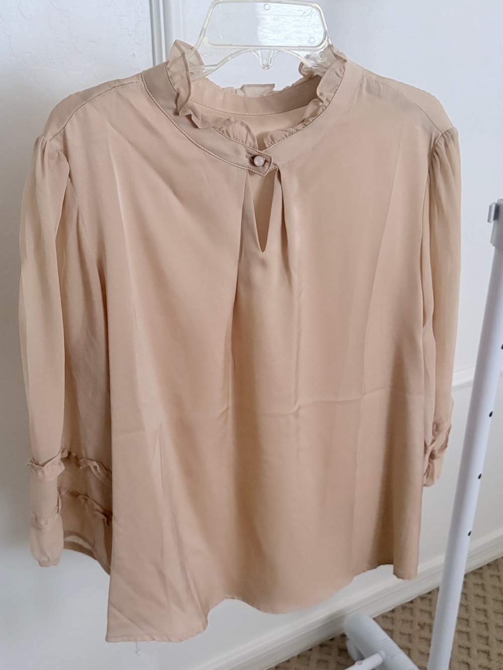 NWOT Oatmeal Ruffle-Neck Heavy Silk Blouse - Fits M (6-8)